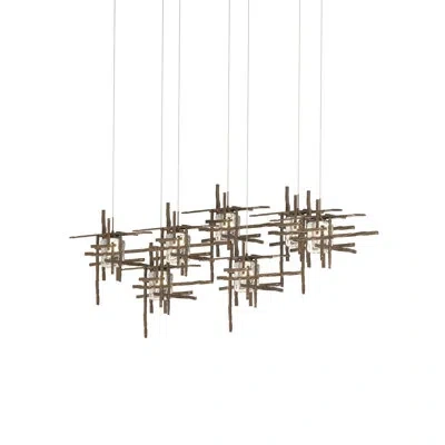 Hubbardton Forge Tura 7-light Glass Rectangular Pendant In Bronze,seeded Clear