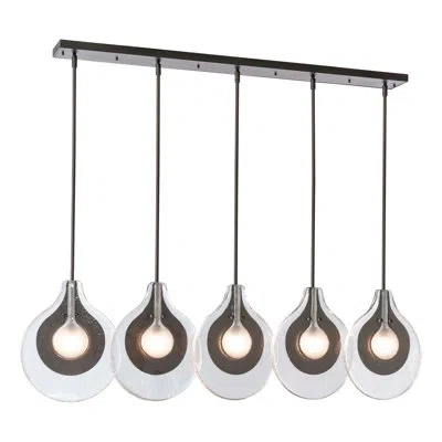 Hubbardton Forge Veneto 5-light Linear Pendant - Clear Glass With Frosted Diffuser Shade In Bronze
