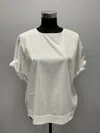Hubert Gasser White Ruched Sleeve Cotton Top In White