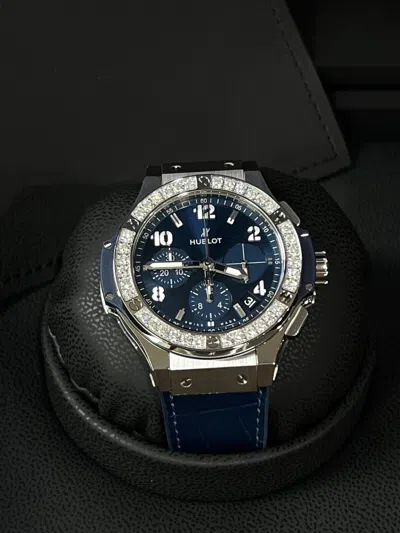 Pre-owned Hublot 341.sx.7170.lr.1204 Big Bang Steel Blue Diamonds 41 Mm