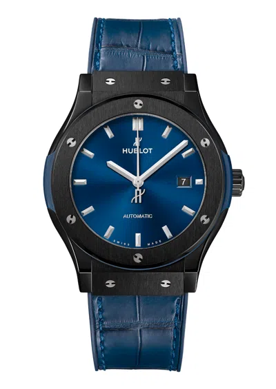 Pre-owned Hublot 542.cm.7170.lr 42mm Classic Fusion Black Ceramic Blue Dial