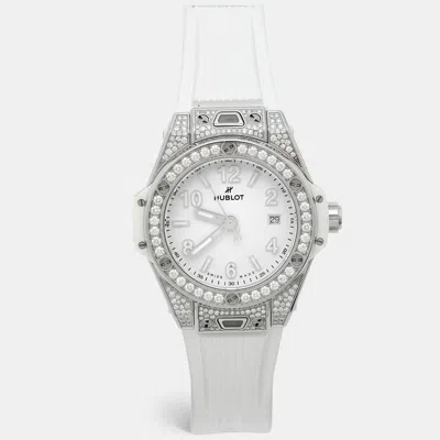 Pre-owned Hublot Big Bang One Click 485.se.2010.rw.1604 White Dial Stainless Steel Resin Diamond Rubber Women's Wrist