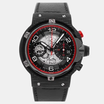 Pre-owned Hublot Black Carbon Fiber Big Bang Ferrari 526.qb.0124.vr Automatic Men's Wristwatch 45 Mm