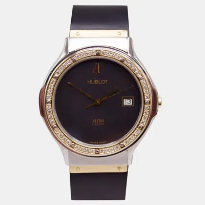 Pre-owned Hublot Black Customised Diamond Stainless Steel Classic Depose Quartz Women's Wristwatch 36 Mm