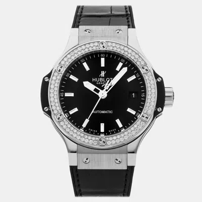 Pre-owned Hublot Black Stainless Steel Big Bang Automatic Men's Wristwatch 38 Mm