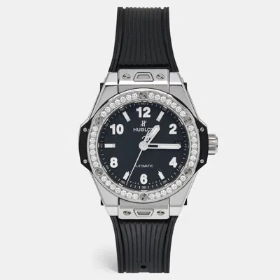 Pre-owned Hublot Black Stainless Steel Diamond Rubber Big Bang One Click 465.sx.1170.rx.1204 Women's Wristwatch 39 Mm
