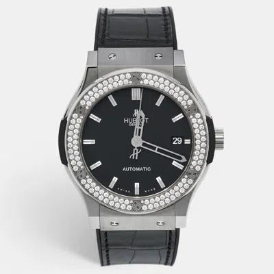 Pre-owned Hublot Black Titanium Diamond Rubber Alligator Leather Classic Fusion 511.nx.1171.lr.1104 Women's Wristwatc