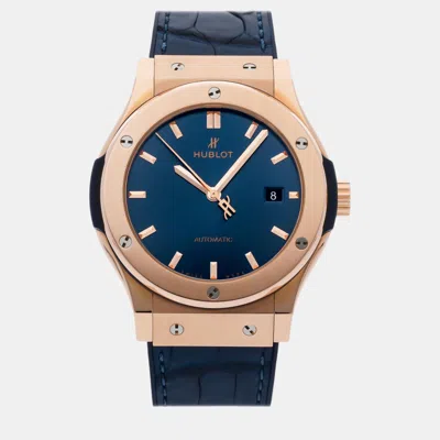 Pre-owned Hublot Blue 18k Rose Gold Classic Fusion 542.ox.7180.lr Automatic Men's Wristwatch 42 Mm