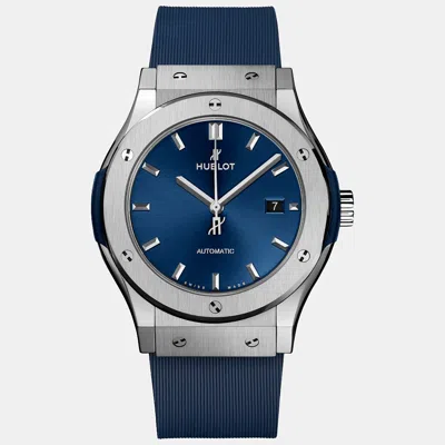 Pre-owned Hublot Blue Titanium Classic Fusion Men's Wristwatch 42 Mm