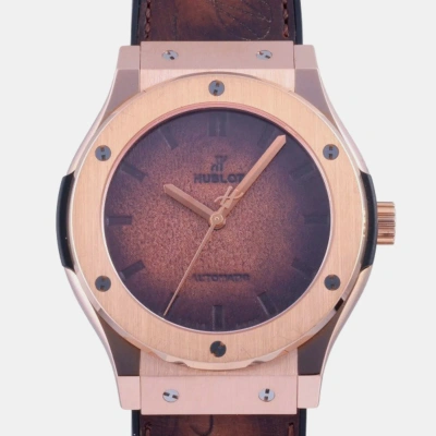 Pre-owned Hublot Brown 18k Rose Gold Classic Fusion 511.ox.0500.vr.ber16 Automatic Men's Wristwatch 45 Mm