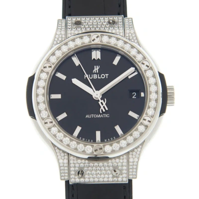Hublot Classic Fusion Automatic Diamond Black Dial Men's Watch 565.nx.1470.lr.1604 In Black / Grey / Skeleton