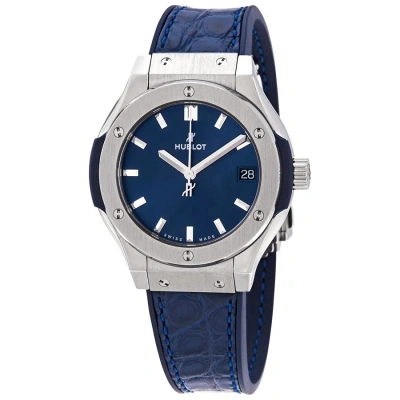 Hublot Classic Fusion Blue Dial Blue Leather Ladies Watch 581.nx.7170.lr In Blue / Grey