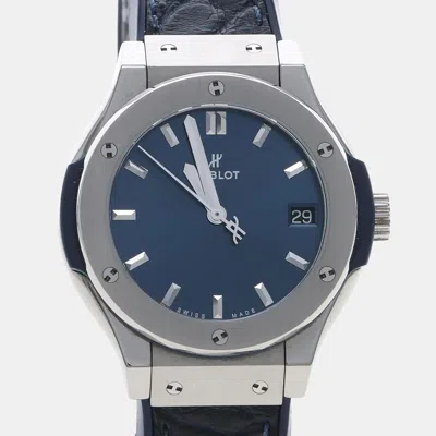 Pre-owned Hublot Classic Fusion Blue Titanium Quartz Women's Wristwatch 33 Mm