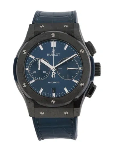 Pre-owned Hublot Classic Fusion Ceramic Blue Chronograph Watch, 45mm In Multi