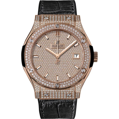 Hublot Classic Fusion Diamond Pave Dial 18k Rose Gold Automatic Men's Watch 511.ox.9010.lr.1704 In Black