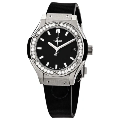 Hublot Classic Fusion Mat Black Dial Ladies Diamond Watch 581.nx.1171.rx.1104