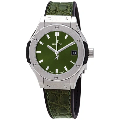 Hublot Classic Fusion Quartz Green Dial Ladies Watch 581.nx.8970.lr In Black / Green / Grey