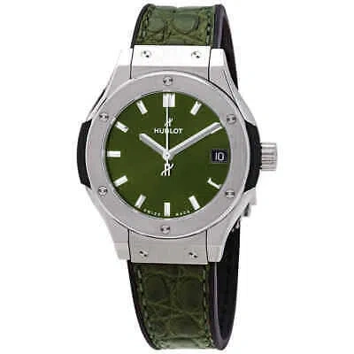 Pre-owned Hublot Classic Fusion Quartz Green Dial Ladies Watch 581.nx.8970.lr