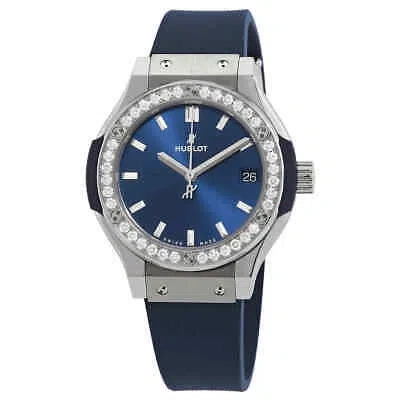 Pre-owned Hublot Classic Fusion Titanium Quartz Diamond Blue Dial Ladies Watch