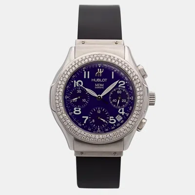Pre-owned Hublot Elegant Mdm Chrono 1810.1 40mm Custom Diamond Bezel Blue Dial Wristwatch