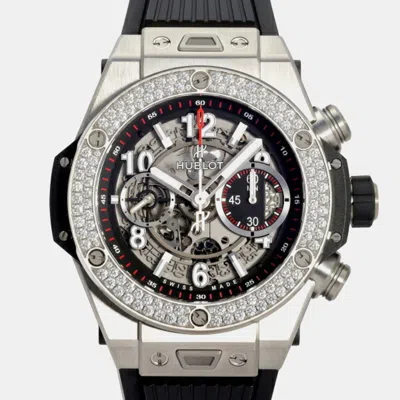 Pre-owned Hublot Grey Diamond Titanium Big Bang Automatic Men's Wristwatch 45 Mm