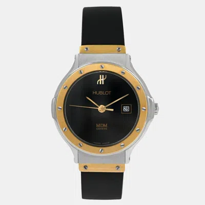 Pre-owned Hublot Mdm Classic 1393.2 Quartz Black 18k Yellow Gold Stainless Steel Women's Wristwatch 28 Mm