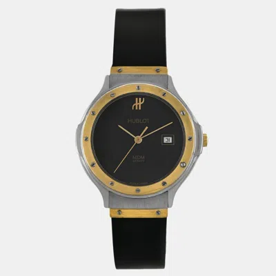 Pre-owned Hublot Mdm Classic 1401.2 Quartz Black 18k Yellow Gold Stainless Steel Women's Wristwatch 32 Mm