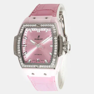 Pre-owned Hublot Pink Ceramic Diamond Spirit Of Big Bang Automatic Women's Wristwatch 39 Mm