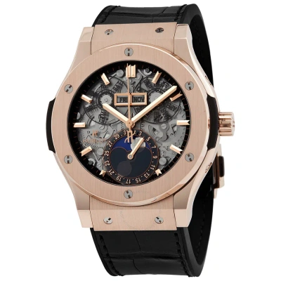 Hublot Classic Fusion Aerofusion Moonphase Sapphire Dial 18kt King Gold Men's Watch 517.nx.0170.lr In Black / Gold / Rose / Rose Gold