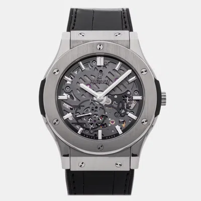 Pre-owned Hublot Classic Fusion Classico Ultra Thin 515.nx.0170.lr Blue Automatic Titanium Men's Wri In Black