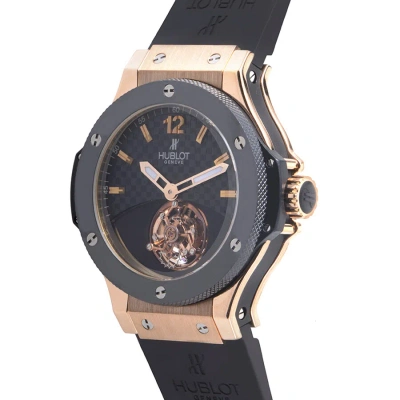 Hublot Tourbillon Solo Bang Black Carbon Fiber Dial 18kt Rose Gold Black Rubber Men's Watch 305.pm.1