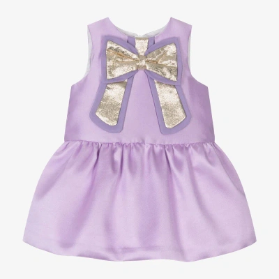 Hucklebones London Baby Girls Purple Satin Bow Dress