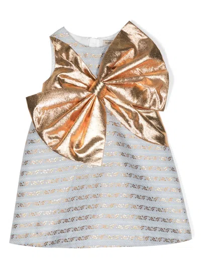 Hucklebones London Kids' Bow-detail Lamé-effect Midi Dress In Blue