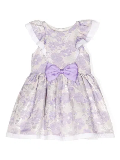 Hucklebones London Kids' Bow-detail Metallic-effect Mini Dress In Purple