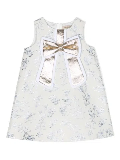 Hucklebones London Kids' Bow-detail Patterned-jacquard Midi Dress In White