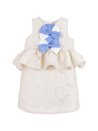 Hucklebones London Kids' Bow-detail Peplum Dress In Neutral