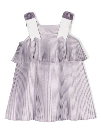 Hucklebones London Kids' Bow-detail Pleated Tiered Dress In Purple