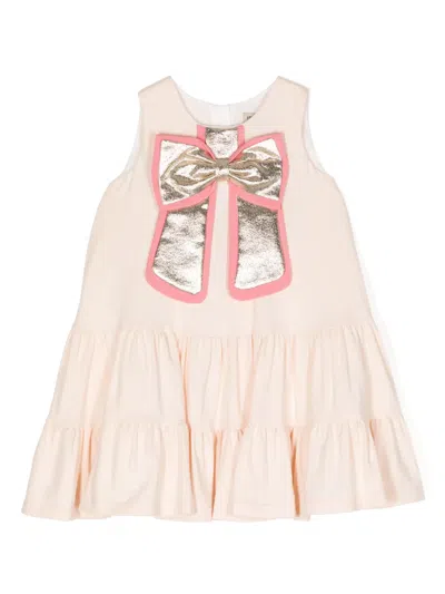 Hucklebones London Kids' Bow-detail Ruffled Midi Dress In Pink
