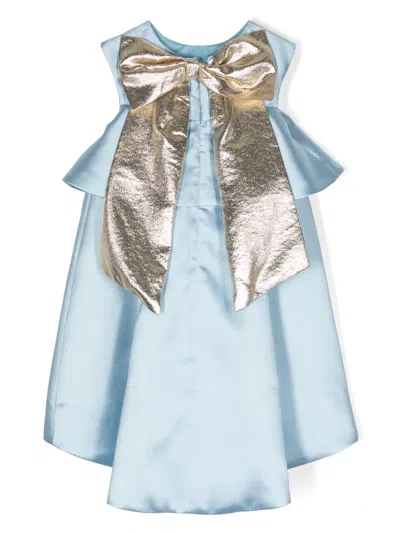 Hucklebones London Kids' Bow-detail Satin Midi Dress In Blue