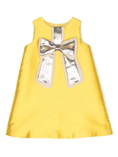 Hucklebones London Kids' Bow-detail Satin Midi Dress In Yellow