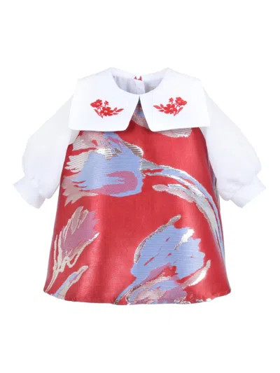 Hucklebones London Babies' Floral-embroidered Shift Dress In Red