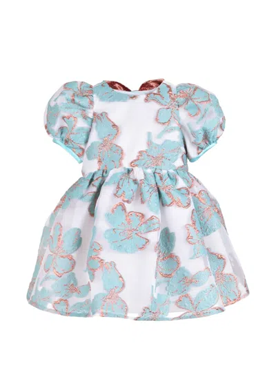 Hucklebones London Babies' Floral-jacquard Puff-sleeved Dress In Blue