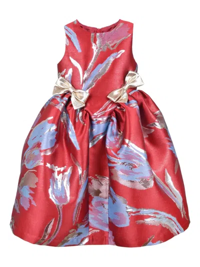 Hucklebones London Kids' Floral-print Bow-detail Dress In Red