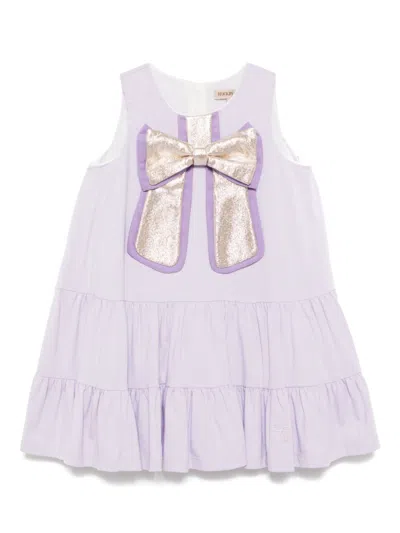 Hucklebones London Kids' Gilded Bow Ruffle Tier Dress In 紫色