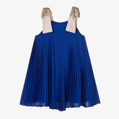 Hucklebones London Kids' Girls Blue Pleated Chiffon Dress