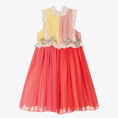 Hucklebones London Kids' Girls Pink & Yellow Chiffon Dress