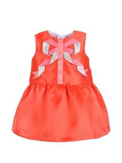 Hucklebones London Babies' Origami Ribbon Peplum Dress And Bloomers Set In Red