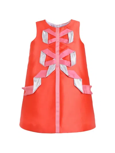 Hucklebones London Kids' Origami Ribbon Shift Dress In Red