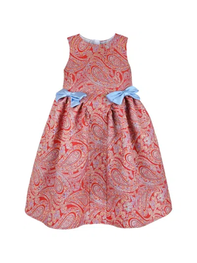 Hucklebones London Kids' Paisley-print Bow-detail Midi Dress In Red