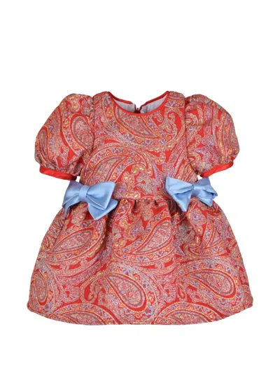 Hucklebones London Babies' Paisley-print Puff-sleeve Dress And Bloomers Set In Red
